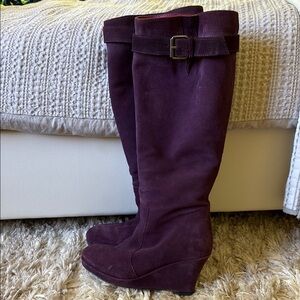 Elegant Purple Knee-High Wedge Boots